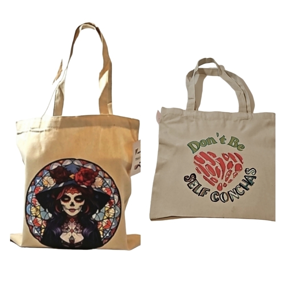 Hand Crafted Reusable Bag Canvas 100% Cotton Skull - Picture 3 of 17